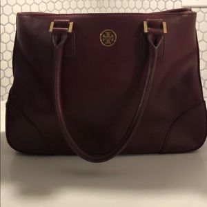Tory Burch wine colored leather saffiano tote
